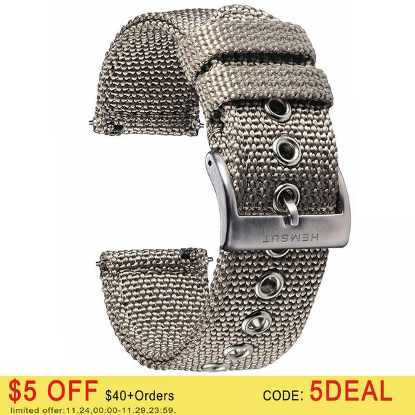 

watch bands hemsut canvas watch bands grey quick release quality nylon watch straps and heavy duty brushed buckle 18mm 20mm 22mm 24mm t22121, Black;brown