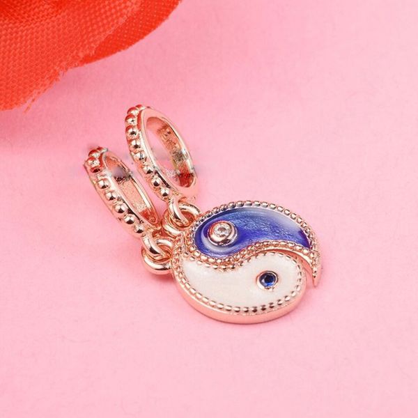 

rose gold metal plated splittable yin & yang sparkling dangle charm with cz fits european pandora style bracelets necklaces, Black
