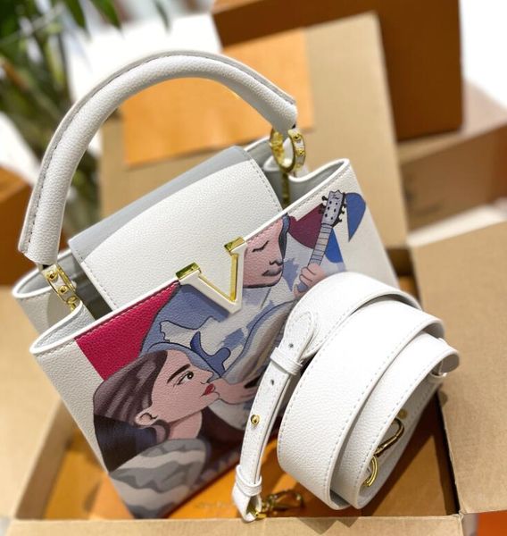 

luxury designer lady shoulder tote bag women fashion handbag crossbody bags beauty comics pattern genuine leather capucines handbags purse 2