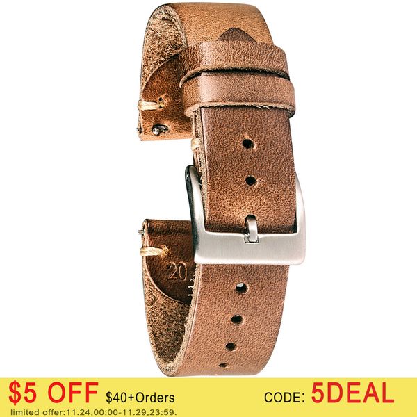 

watch bands horween us chromexcel leather watch bands natural soft wrap handmade leather straps 18mm 20mm 22mm t221213, Black;brown