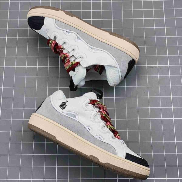 

designer dress shoes fashion lanvins curb painted low sneakers men women thick soles catwalk stitching embossed leather rubber platform loaf, Black