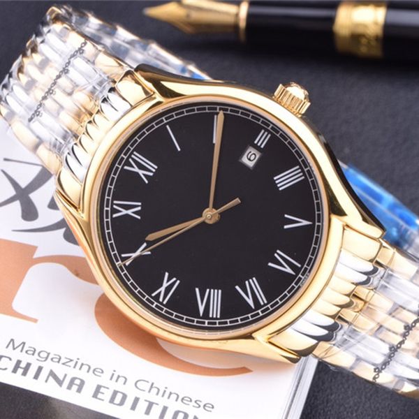 

fully mechanical automatic watch male roman numerals dial calendar business casual watch female waterproof, Slivery;golden