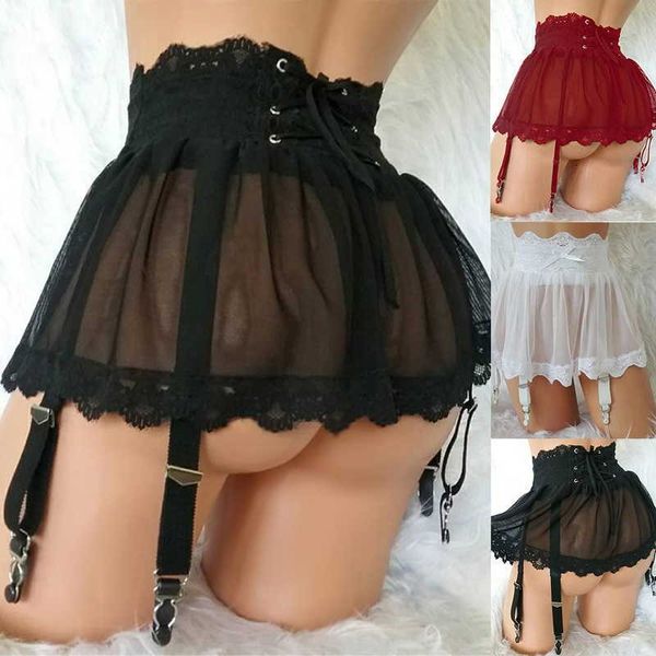 

set ladies lace stockings garter belt transparent wedding suspender mesh skirt pole dance lingerie, Red;black