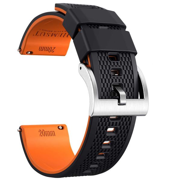 

watch bands hemsut black orange soft silicone watch bands 18mm 20mm 22mm quick release rubber watch strap for men women 10 colors t221213, Black;brown