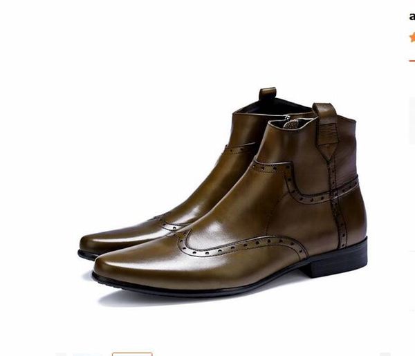 

plus size 38-46 gentlemen ankle boots genuine leather high carved brogue boot cowskin shoes, Black
