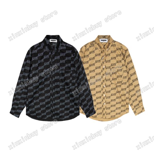 

xinxinbuy men designer tee t shirt paris double letters print long sleeve cotton women khaki gray black white s-2xl, Black;brown