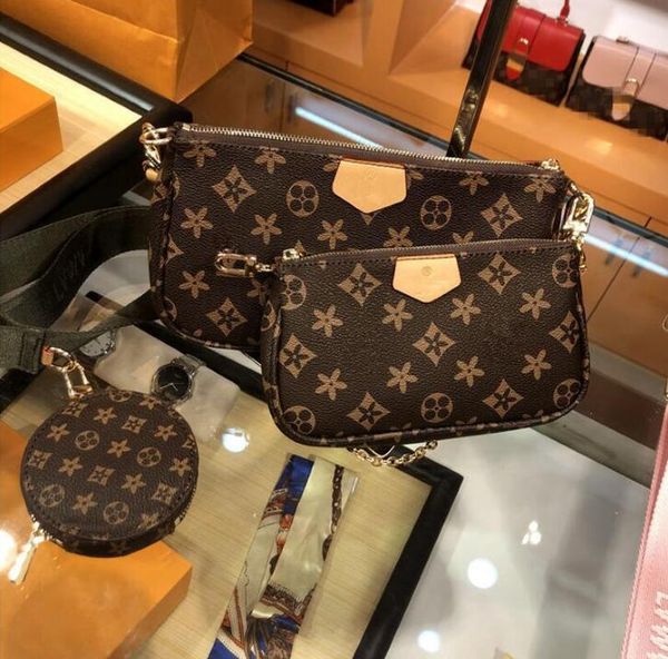 

three piece set shoulder bag m44823 womens bags crossbody purse messenger bags handbags flowers designers pu leather handbag brown flower