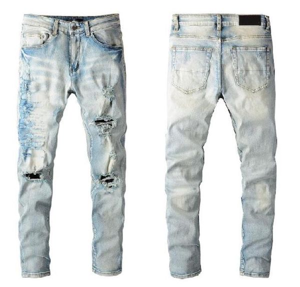 

2021 latest listing skinny jeans for mens ripped big holes rabbit motorcycle biker denim pants embroidery letter men fashion desig6766200, Blue