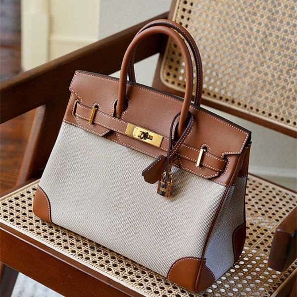 

birkins designer handbag wax thread sewn canvas with swift calf leather bk30cm middle ancient bag casual portable women's zc