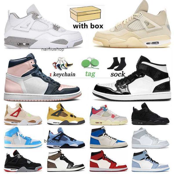 

2023 1 1s jumpman basketball shoes 4 hyper royal mens womens 4s cactus jack high og dark mocha university blue mid designer sneakers twist j, Black