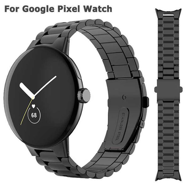 

watch bands no gaps classic buckle metal stainless steel strap for google pixel watch band forpixel watch bracelet replacement watchband t22, Black;brown