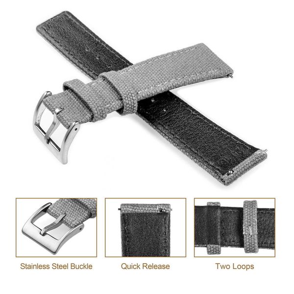 

watch bands hemsut canvas watch bands quick release grey two pieces fabric watch straps heavy duty buckle 18mm 20mm 22mm t221219, Black;brown