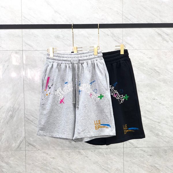 

europe usa manual ink splashing print shorts women men skateboard cotton running middle pants jogging short sweatpants