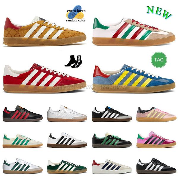 

wholasale gazelle og mens women casual shoes platforms designer trainers fashion metallic gold clear sole white beige brown red piink velvet, Black