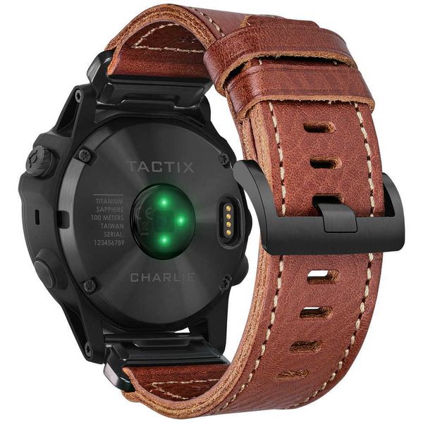 

watch bands hemsut leathe watch band for garmin cowhide wrist strap compatible with fenix/tactix/forerunner/vivoactive/approach/marq/enduro, Black;brown