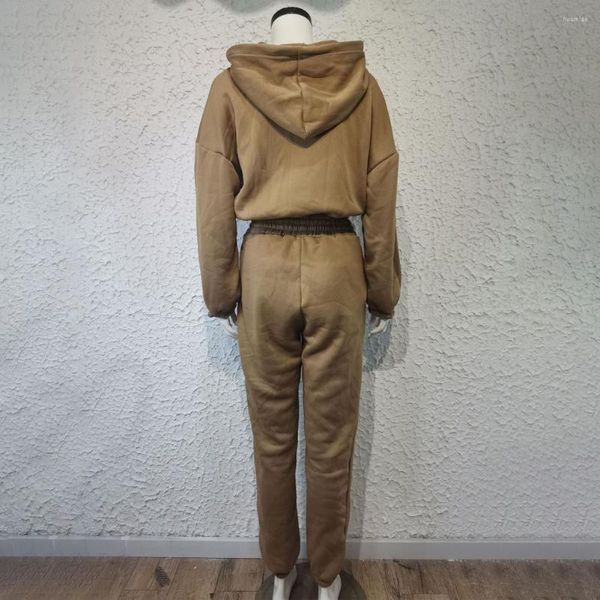 

women's two piece pants 2pcs/set female tracksuit elastic waist hoodie set lady cropped hoodies high jogging tracksuits, White