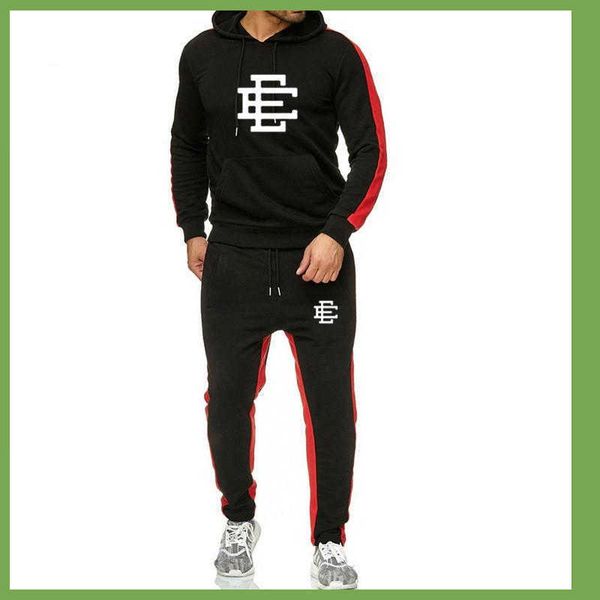 

men's hoodies sweatshirts eric emanuel ee brand men pants 2 pieces sets sweatshirt casual tracksuit male sportswear, Black