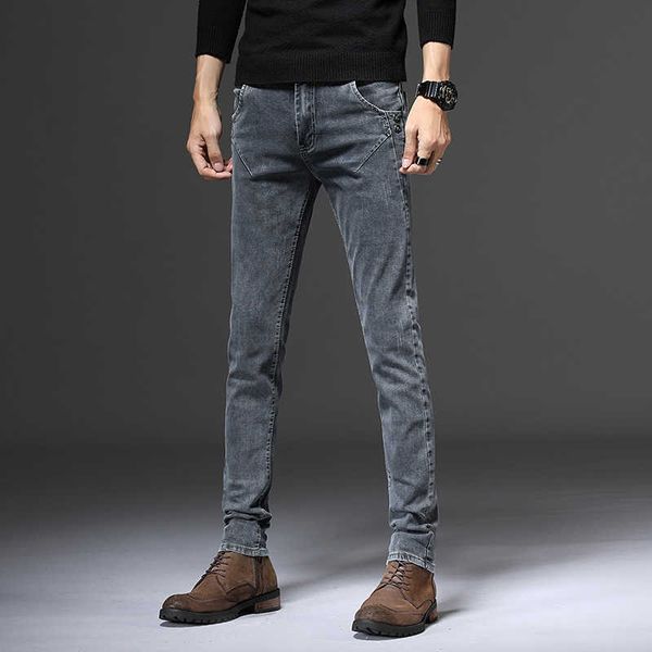 

winter new plush casual pants men's fashion washed denim straight, Blue