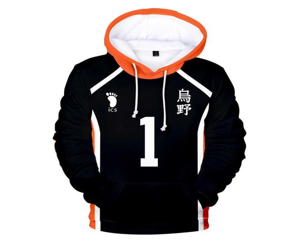 

haikyuu hoodie sweatshirt kids hinata shoyo kageyama tobio cosplay costume 3d print karasuno funny hoodie anime x06103517581, Black