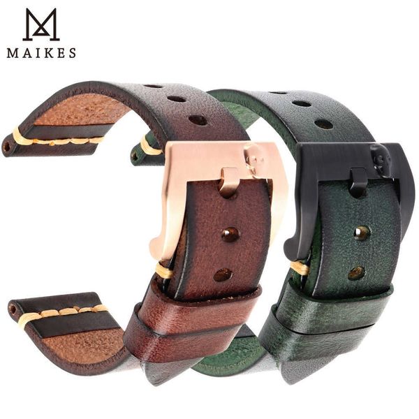 

watch bands maikes handmade italian leather watch band 18mm 19mm 20mm 21mm 22mm 24mm vintage watch strap for panerai omega iwc watchband t22, Black;brown