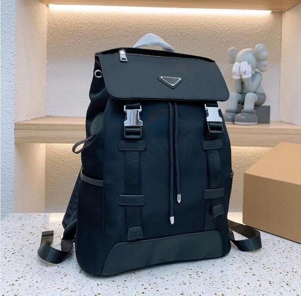

womans totes designer nylon backpack shoulder bags classic handbags black back pack triangle sign metal zipper multi pockets schoolbag