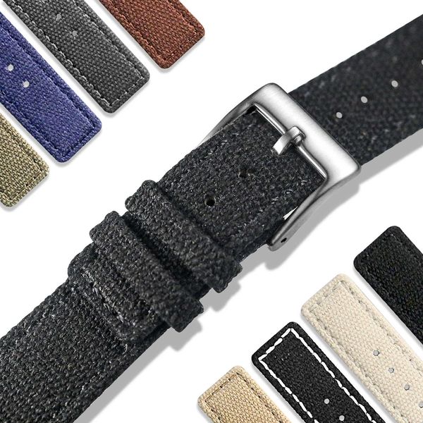 

watch bands hemsut canvas watch bands quick release black two pieces watch straps heavy duty buckle 18mm 20mm 22mm t221213, Black;brown