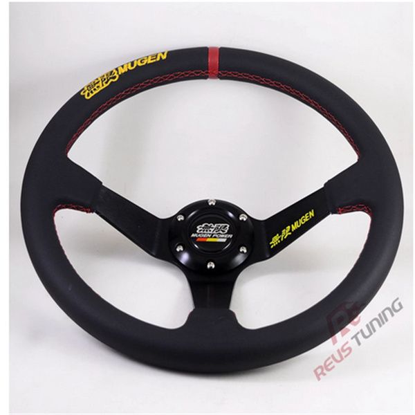 

350mm 14inch real leather deep dish car racing sport race mugen steering wheel