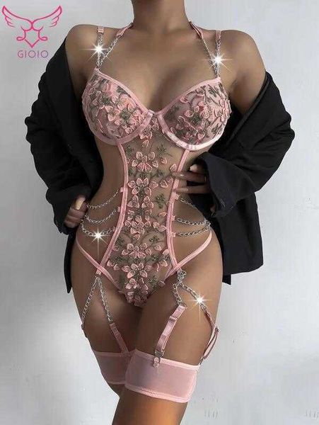 

set gioio heavy craft gather bra underwear lace chain three-piece for women cosplay lingerie nightwear, Red;black