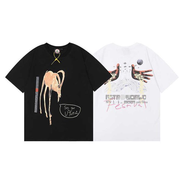 

t-shirt men tee fashion tras outwears sco designer loose high street hip hop goat music festival palm short sleeve, White;black
