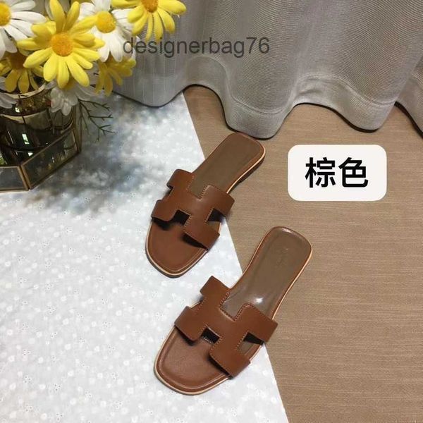 

oasis women slippers designer sandals shoes hermee women slipper high version of h women's leather with flat bottom casual sandals j6qh, Black
