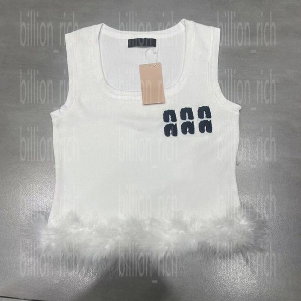 

brand women t shirt sleeveless knit vest white black bottom fur design knitted tanks