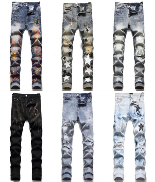 

men distressed ripped jeans new skinny motorcycle biker slim denim pants size 2938 streetwear mens jeans js30914375476, Blue