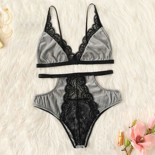 

set velvet lingerie women' soft breathable push up bralette and panty intimates underwear erotic costume, Red;black