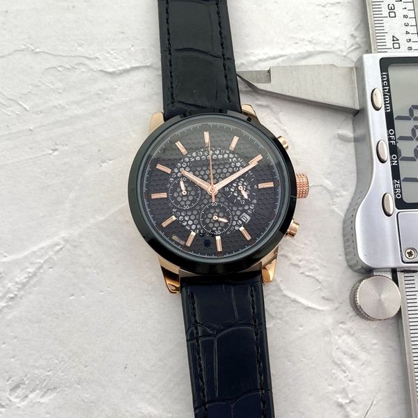 

wristwatches for men 2022 new mens watches 42mm size six stitches all dial work quartz watch luxury brand chronograph clock leather belt men, Slivery;brown