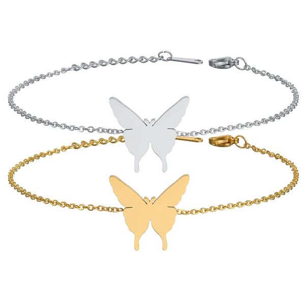 

simple three dimensional personality smooth butterfly bracelet for women jewelry charome designer bracelets wholesale stainless steel lobste, Golden;silver