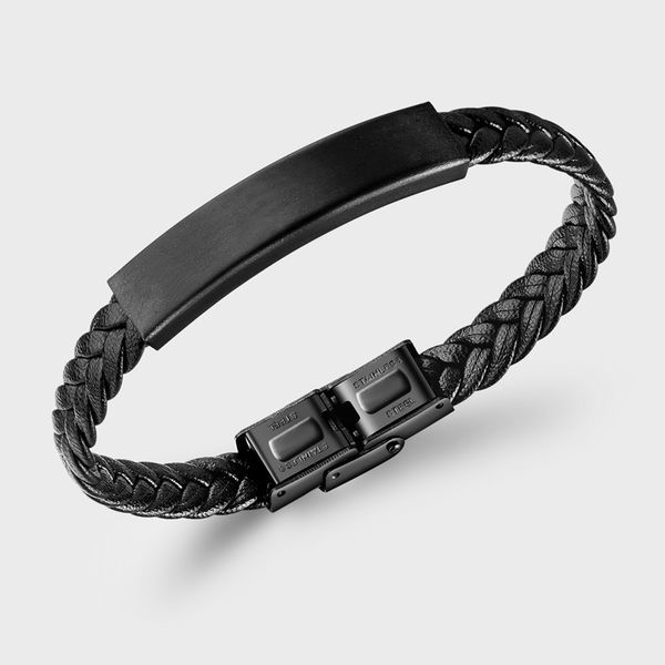 

vintage black chain woven stainless steel bracelet men's fashion leather bracelet