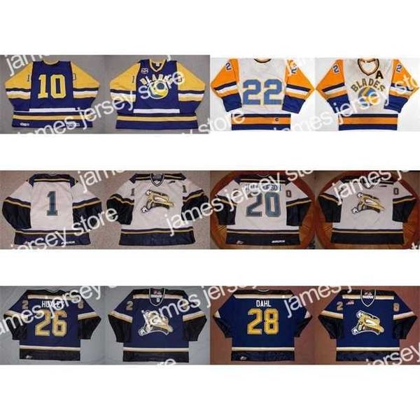 

college hockey wears thr custom whl saskatoon blades 20 derek halldorson 26 adam huxley 28 john dahl 10 nobr 22 kelly chase ice hockey jerse, Black