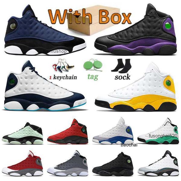 

2023 authentic jumpman 13 basketball shoes designer womens 13s del sol reverse bred singles day french blue court purple red flint obsidian, Black