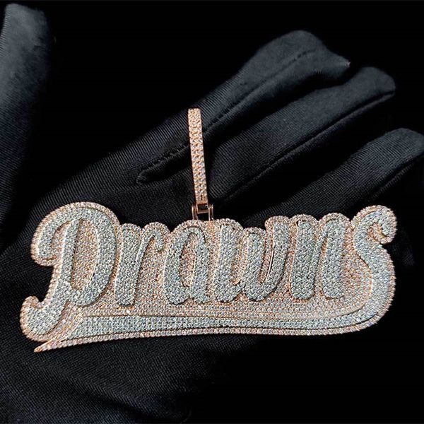 

new fashion trendy 18k gold plated full cz custom name letter pendant fashion jewelry with 3mm 24inch rope chain, Silver