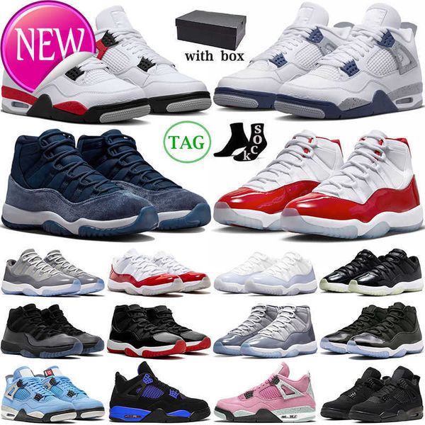 

ogwith box 4 basketball shoes cherry 11 jumpman 4s 11s midnight navy military black cat university blue pink cool grey mens trainers womens