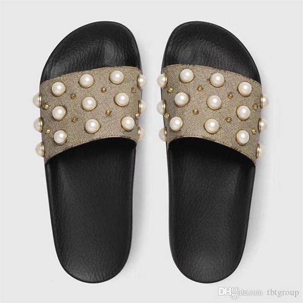

womens slipper summer rubber slides sandals beach men flip flops women blooms flower striped pearl causal slipper with box us5-11 227e, Black