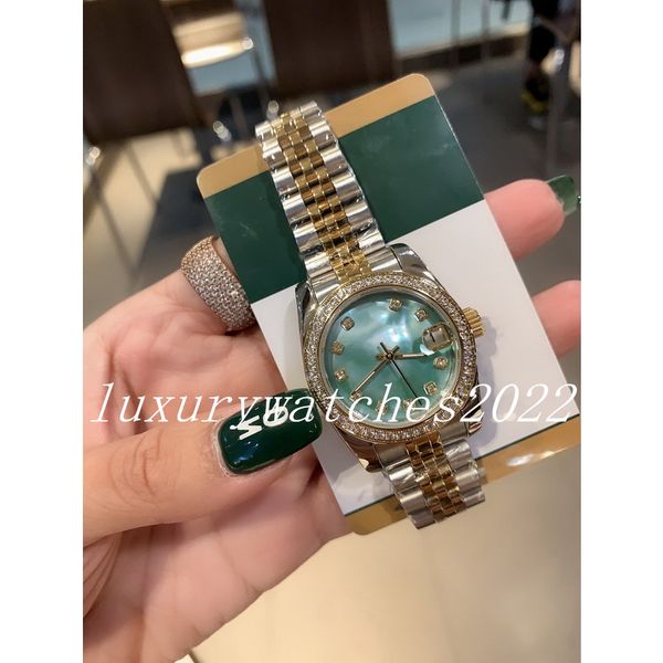 

luxurious women's watch datejust 31mm pearl blue automatic mechanical two tone steel 2813 movement diamond bezel sapphire glass ladies, Slivery;brown