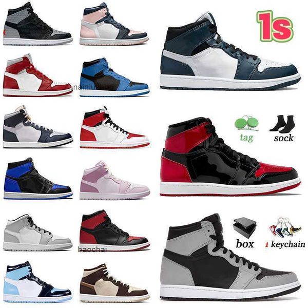 

2023 jumpman 1 basketballs shoes georgetown cream dark chocolate women bred patent athletic 1s sneakers mid armory navy chenille banned me j, Black