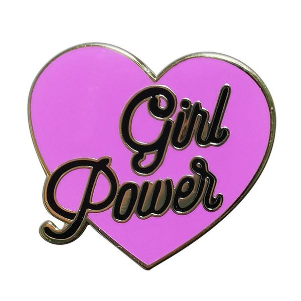 

girl power pink heart metal enamel lapel clothes coats badge brooch pin, Blue