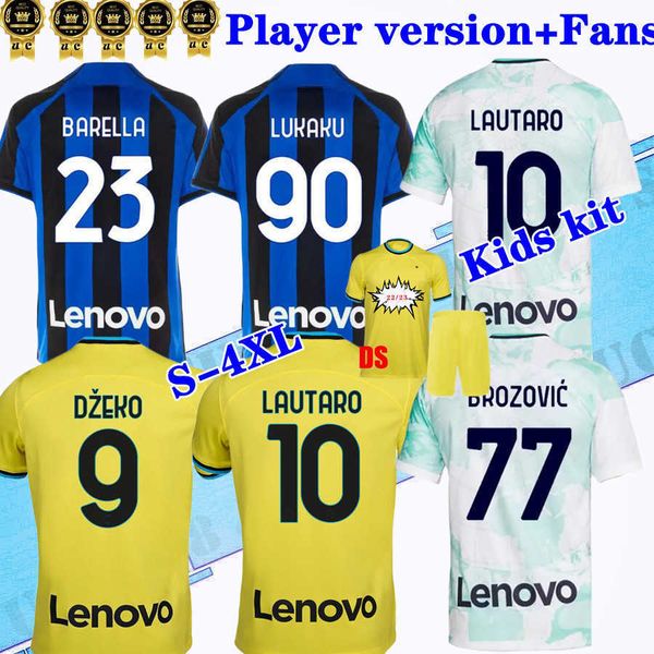 

22 23 lukaku lautaro soccer jerseys fans player home away correa dzeko barella maillots de futol gosens 2022 football shirt skriniar de vrij, Black;yellow