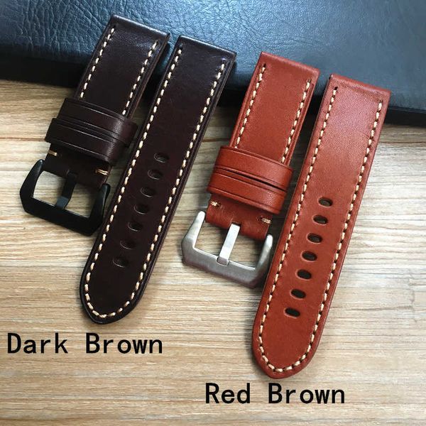 

watch bands 24mm 26mm italy brown cutting edge genuine leather watchband wristband for pam panerai 44mm 47mm case watch strap t221213, Black;brown