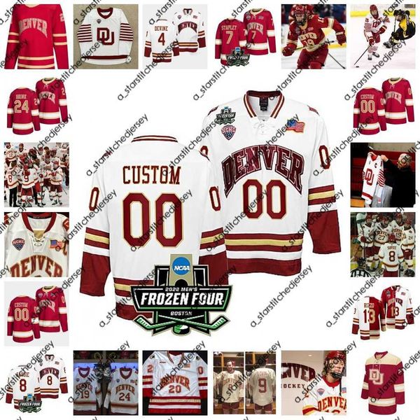 

college hockey wears 2022 ncaa frozen four championship custom denver pioneers du ice hockey jersey 19 cole guttman 31 jack caruso 32 justin, Black