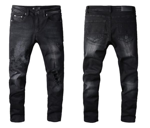 

mens jeans designer skinny black rip letter angel print rock denim slim fit paint splatter for man pants embroider biker distress 8110794, Blue