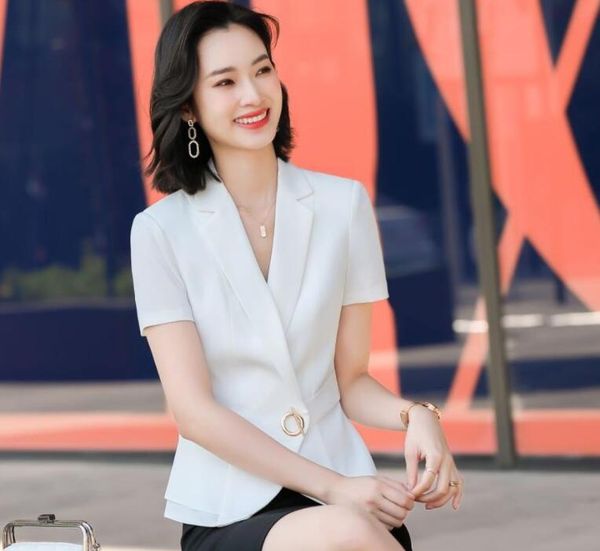 

summer new fashion short sleeve designer thin blazer jacket women's classic slim small casual office lady blazer outer, Black;brown