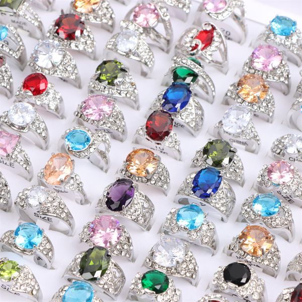 

fashion colorful crystal zircon trendy metal rings jewelry for women men shining wedding engagement gold silver plated party gift wholesale, Golden;silver